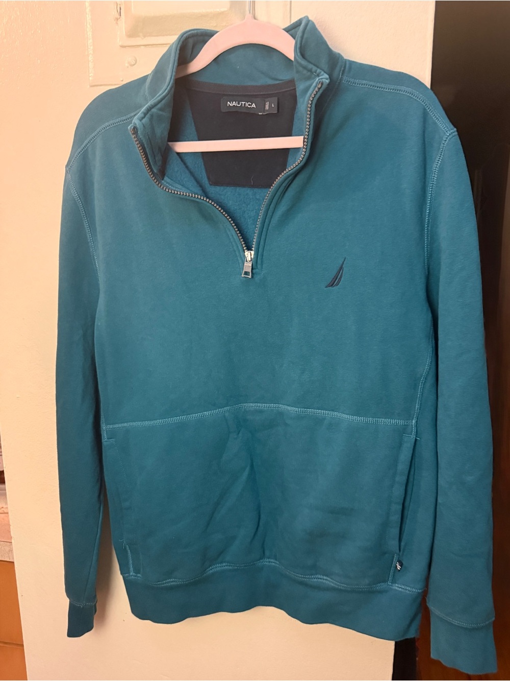 Nautica Men’s Teal Half-Zip Pullover Sweater side Large